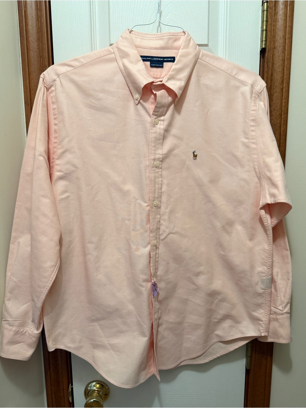 Vintage 90’s Ralph Lauren Sport woman’s Oxford long sleeved shirt. Peach size 12